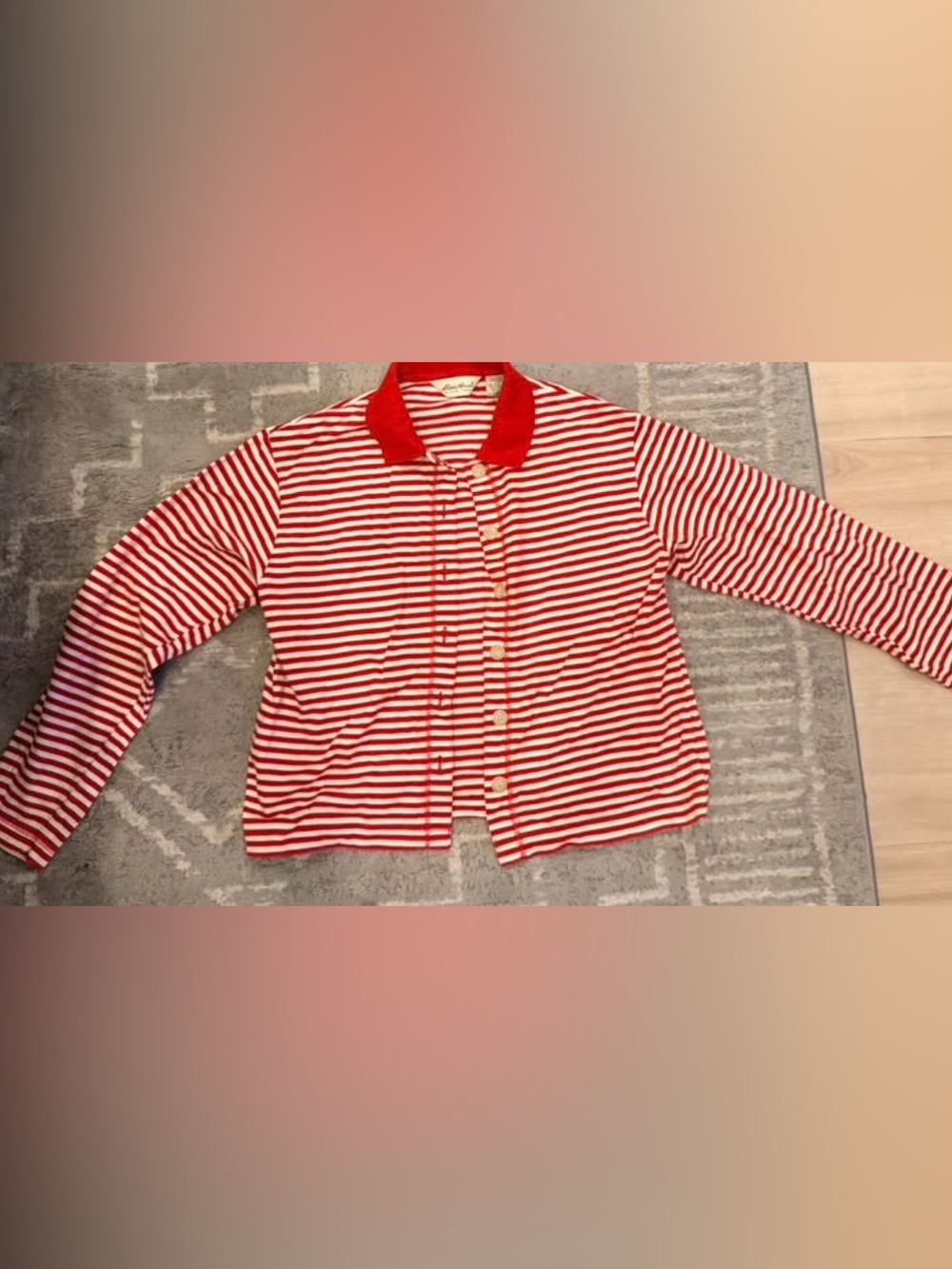 Eddie Bauer Red & White Striped Button-Down Sweater Shirt